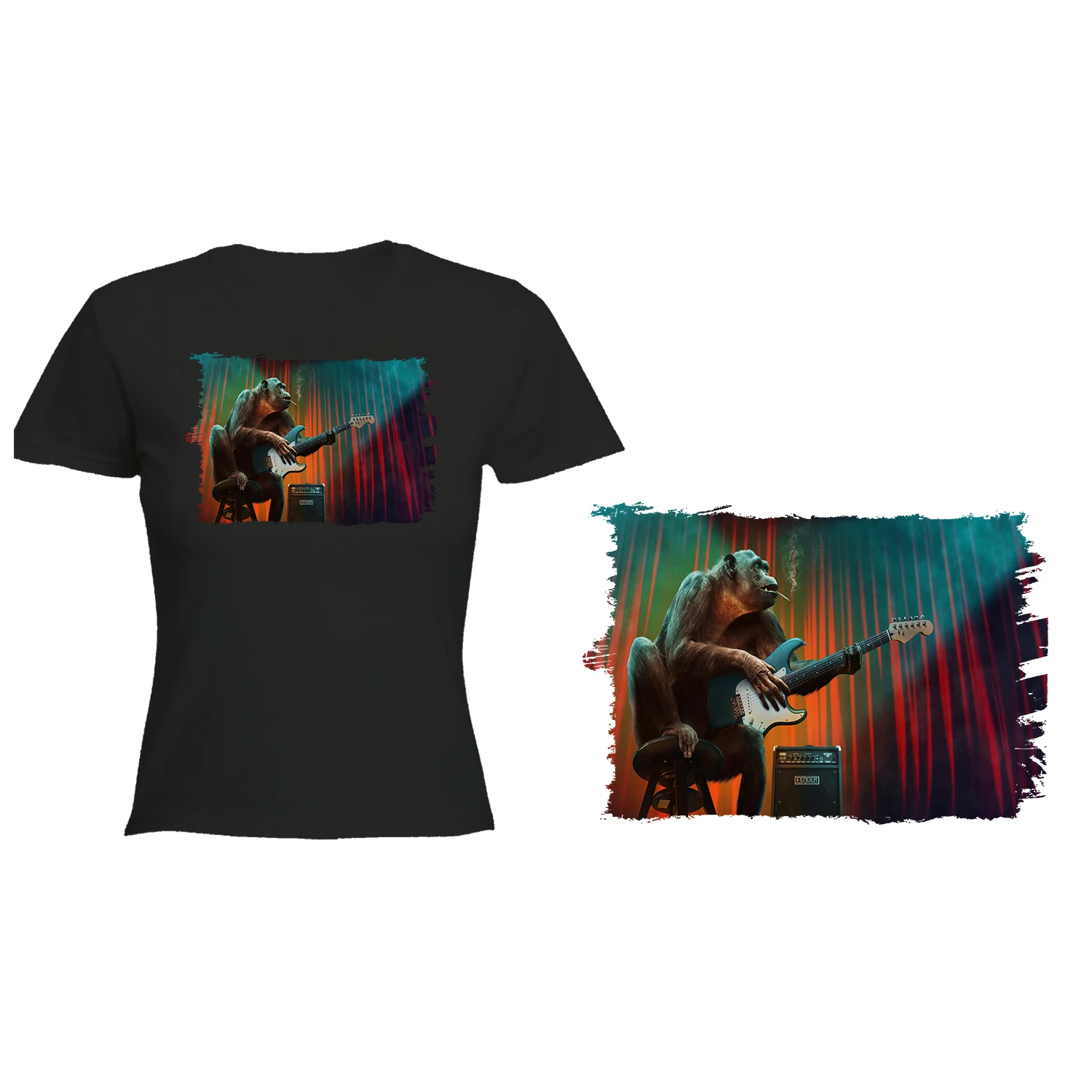 BLACK T-SHIRT WOMENS JUMPSUIT GUITARIST T-shirt