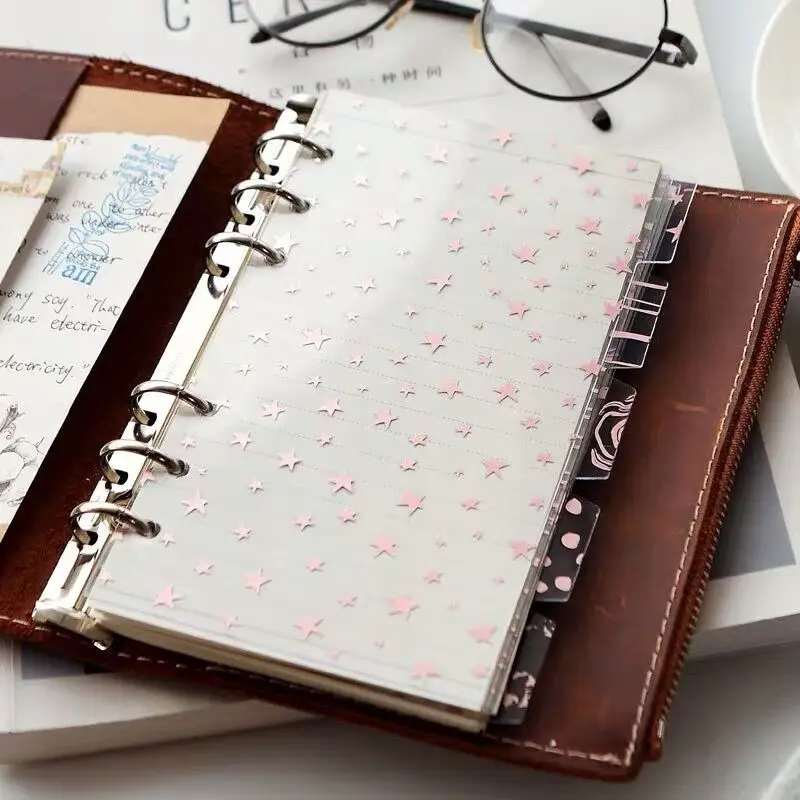 Sharkbang-caderno pvc a5 kawaii/a6 com linda aglutinante espiral, separador de índice, divisórias de página, papelaria para diário, 5pcs