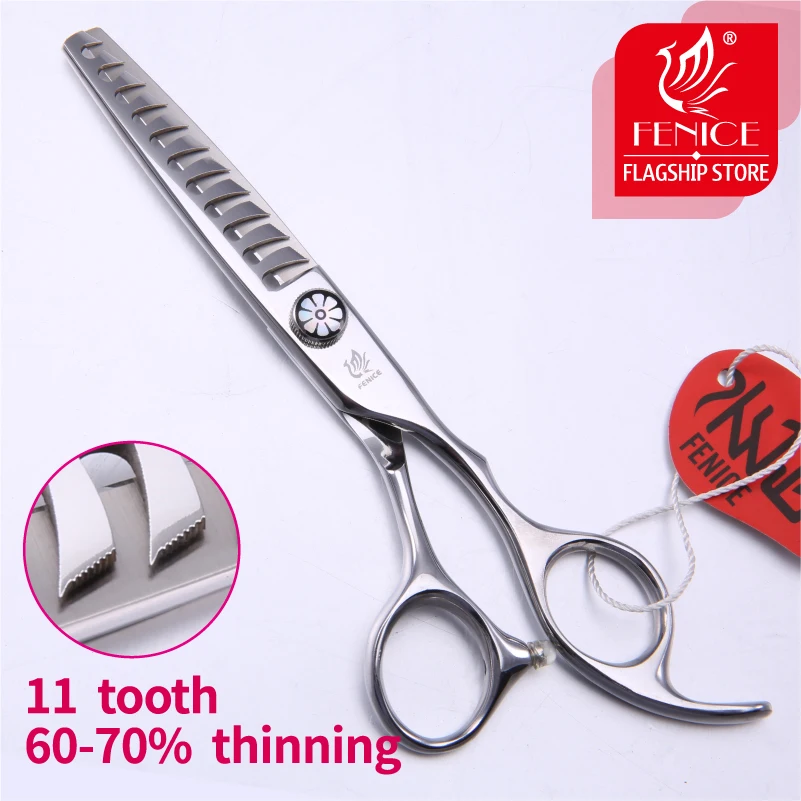 Fenice 6.0inch Professional Thinning Scissors 11 Tooth Dog Grooming Shears Chunker Shears for Groomer