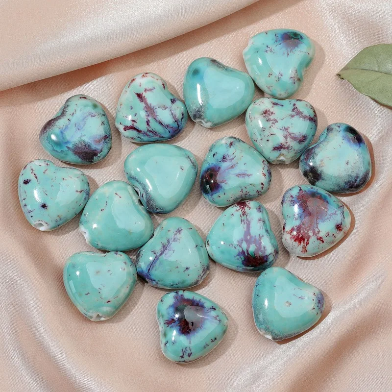 5pcs/lot 27x25mm Ceramic Charms Big Heart Shape Beads Loose Spacer Beads for Jewelry Makeing DIY Handmade Bracelet