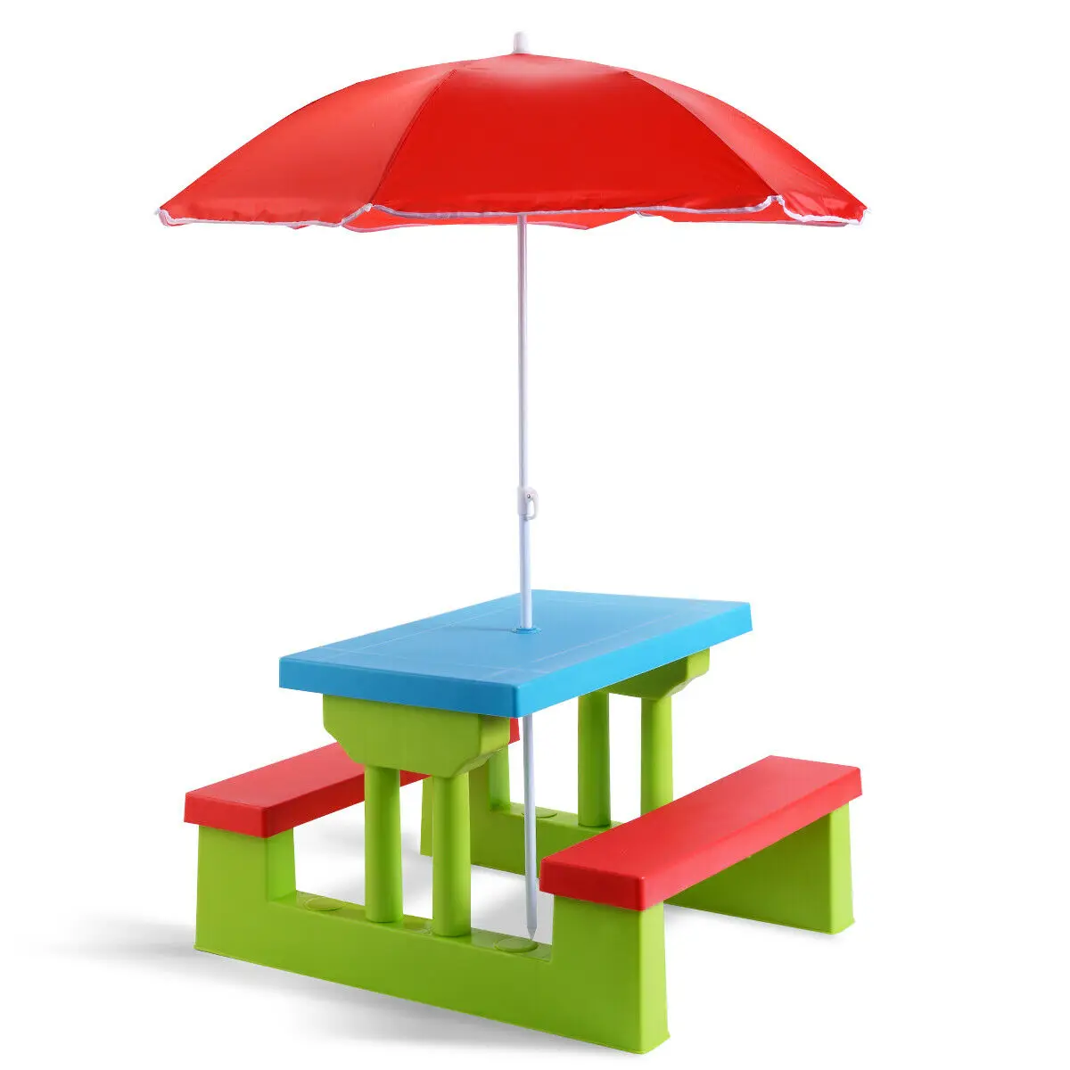 Costway 4 Seat Kids Picnic Table w/Umbrella Garden Yard Folding Children Bench Outdoor