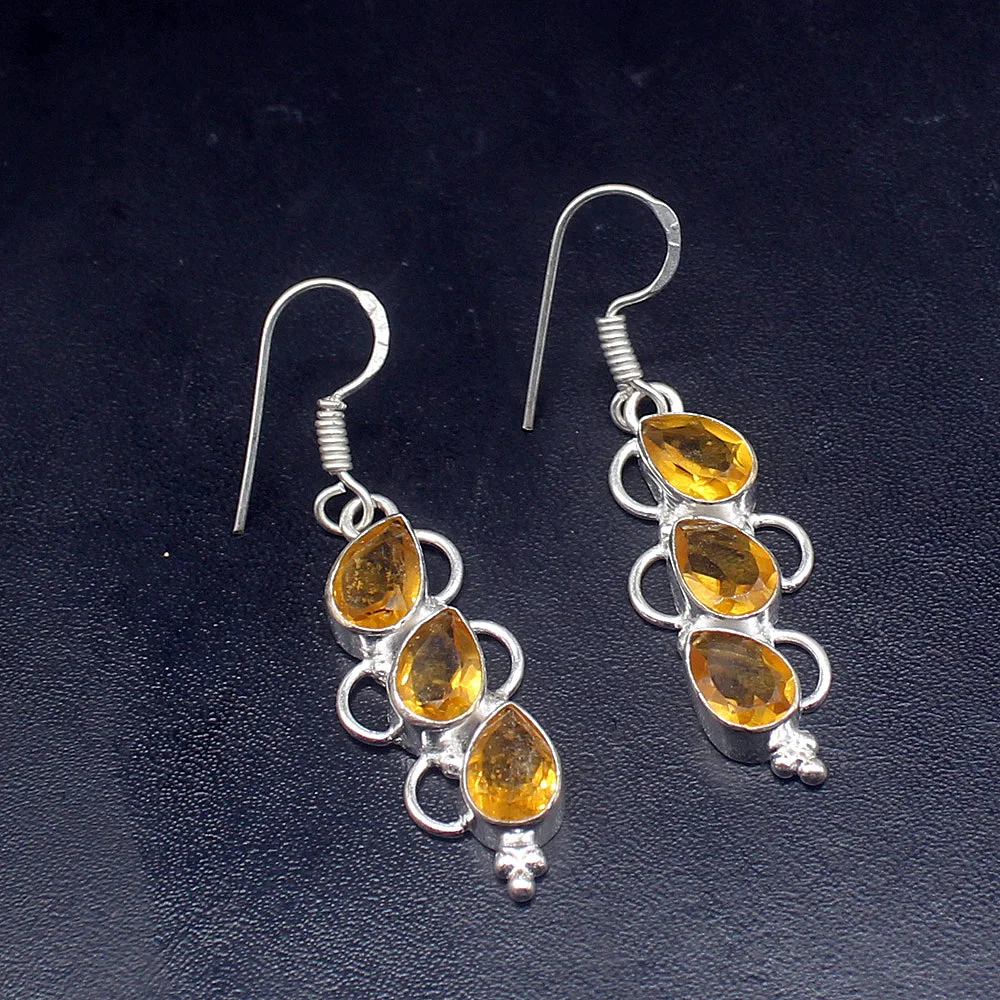 Gemstonefactory Big Promotion Unique 925 Silver Glowing Yellow Citrine Hot Women Ladies Gifts Dangle Drop Earrings 20211872