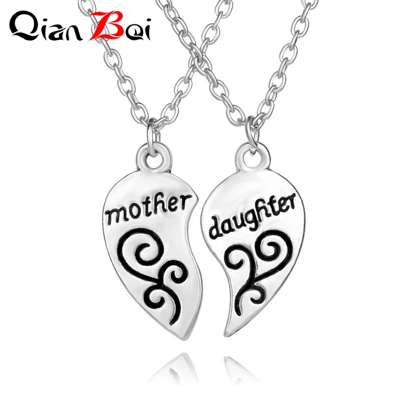 QianBei 1Set Mother Daughter Necklace Heart Love Mom Necklaces & Pendants For Women Jewelry Gifts