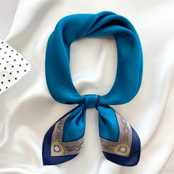 Luna&Dolphin Spring Small Square Scarf 53x53CM 100% Nature Silk White Blue Soft Bandanas Headbands Bag Ribbon Lady Kerchief