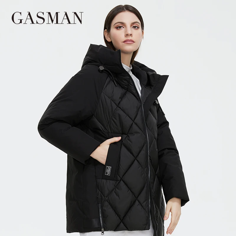 GASMAN 2022 Winter down jacket collection Fashion Solid Stand-up collar Women Coat Elegance Hooded Women\'s jackets 8198