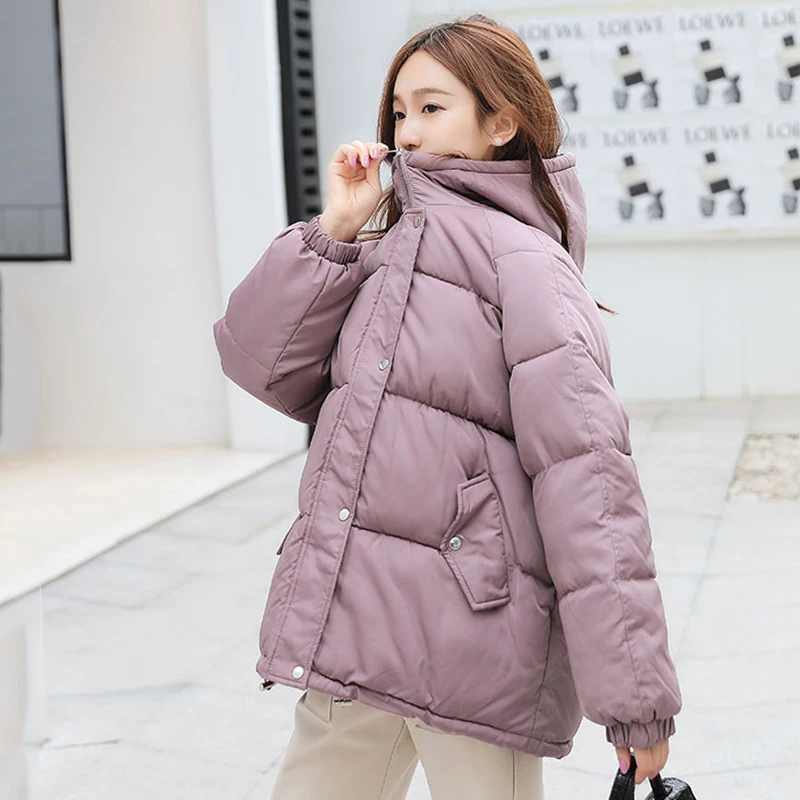 

Nice Oversized Winter Puffer Jacket Women Loose Hooded Female Parkas Cotton Padded Coat Short Solid Casual Overcoat Coat Ladies