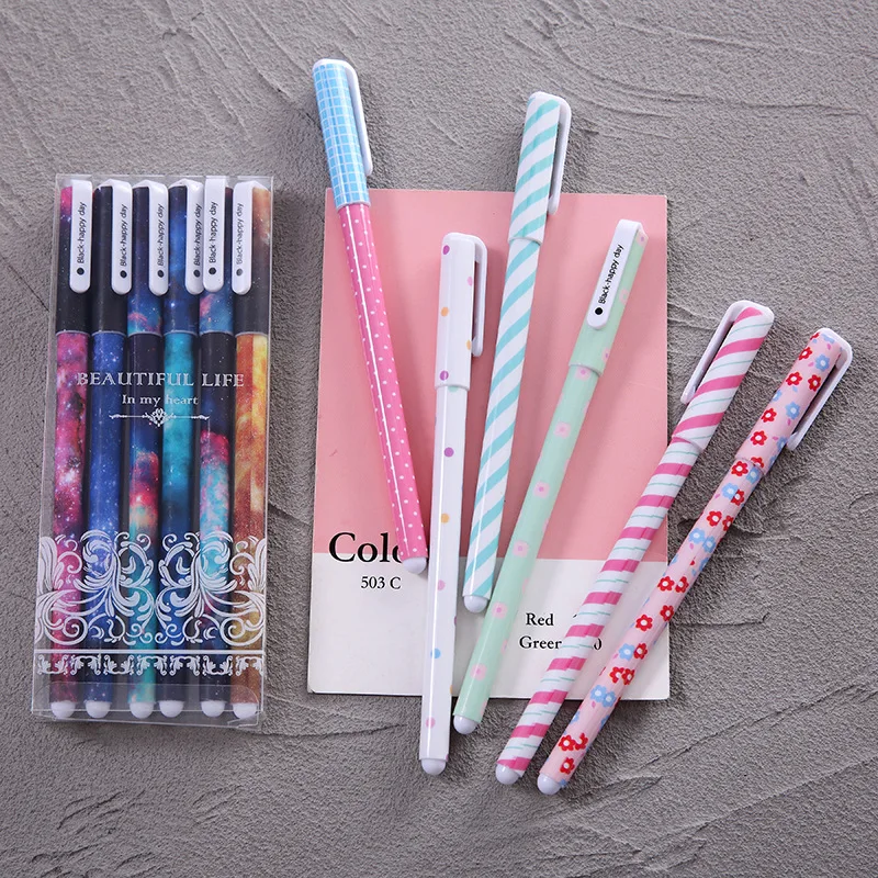 6 pcs/set Cute Gel Pens 0.38mm Colored Ink Roller Pen Kawaii Ballpoint Office Supply School Canetas Boligrafos Gift Stationery