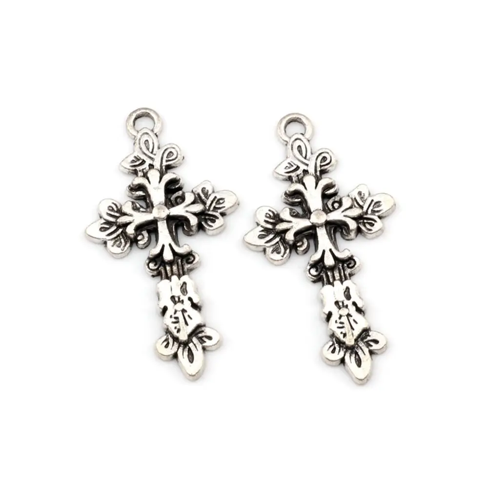 

50Pcs Tibetan Silver Alloy Metal 3D Flower Infinity Knot Cross Charms Pendant DIY Jewelry Fit Necklace 25x47.5mm