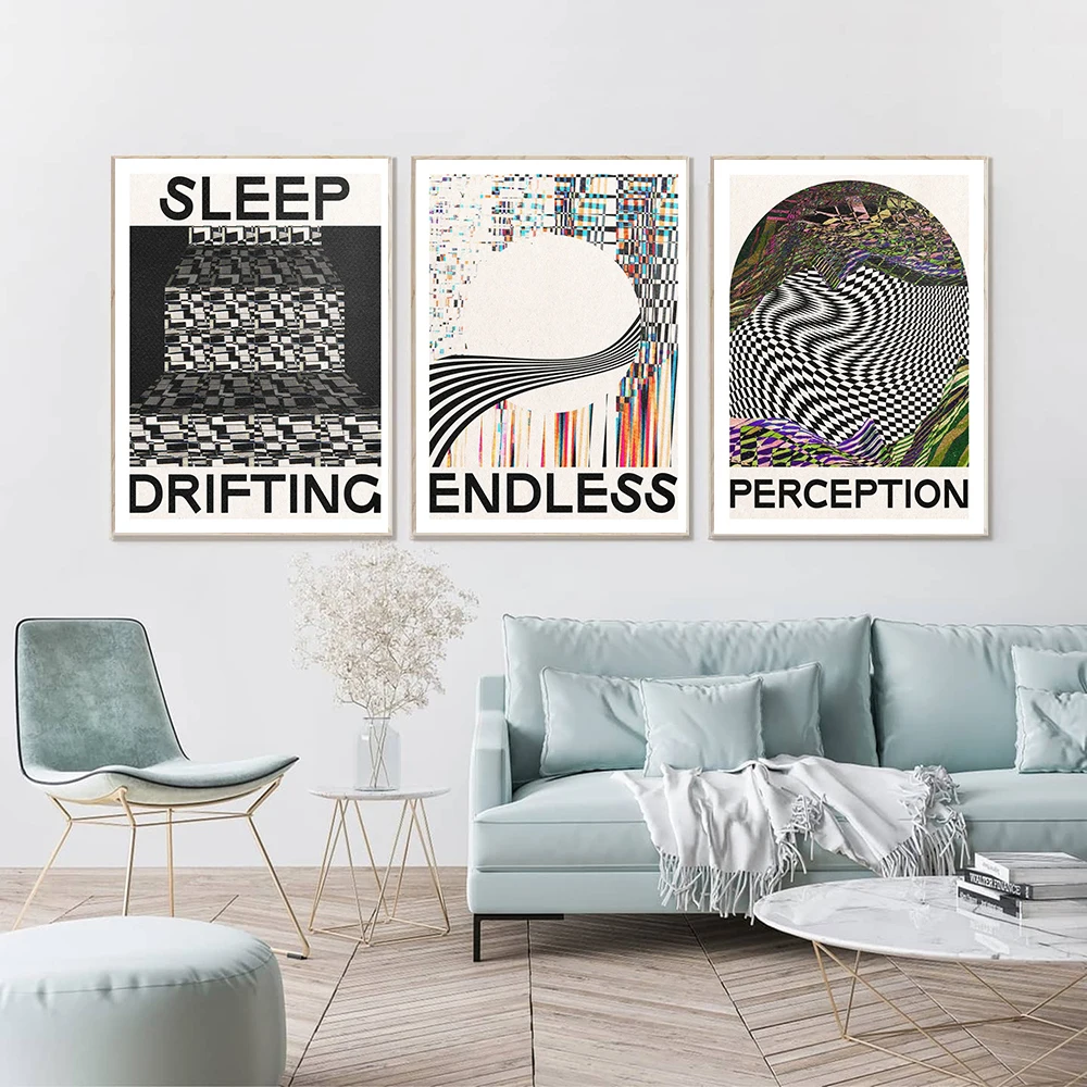 Abstract Posters and Prints Black Sleepy D Quote Canvas Wall Art Perception Endless Waves Painting Modern Home Room Decoration