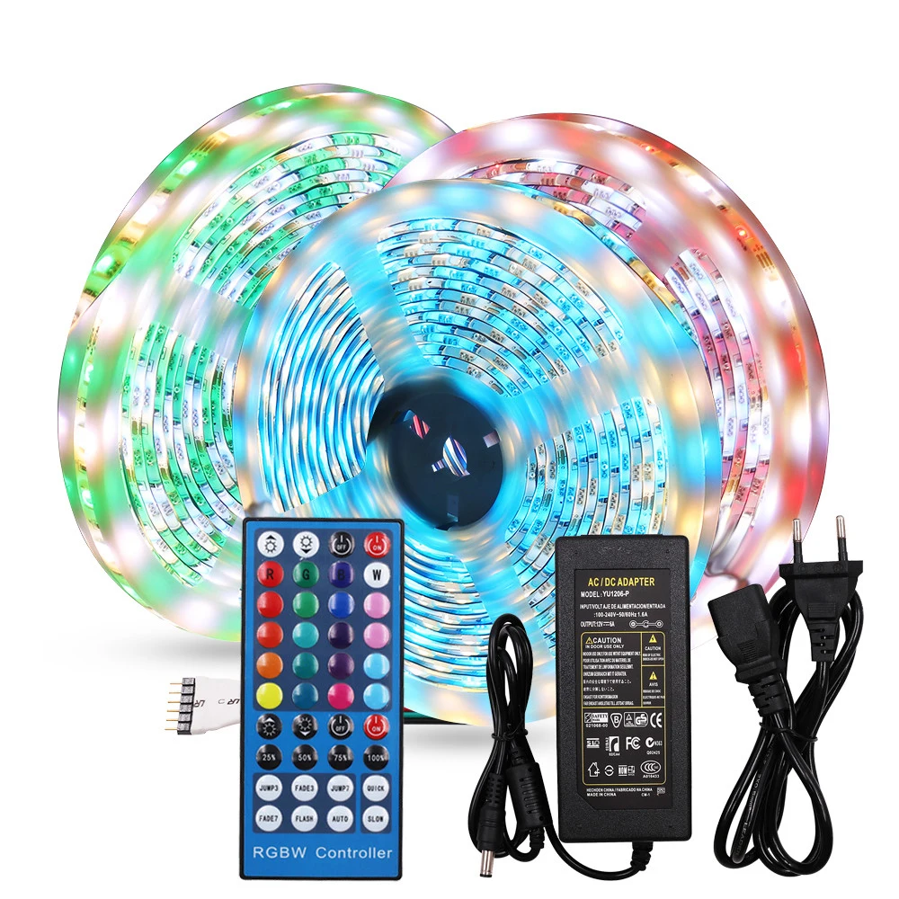 Dc 12V Rgb/Rgbw/Rgbww Led Light Strip Set 5050 60Leds/M Wit Blauw Flexibele tape Lint Led Lamp + Voeding