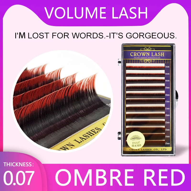 2tones Ombre Red Russian Volum Lash B C D-0.07 7-15mm Dual Color Gradient Shaded CrownLASH  Eyelashes Extensions Premium Quality