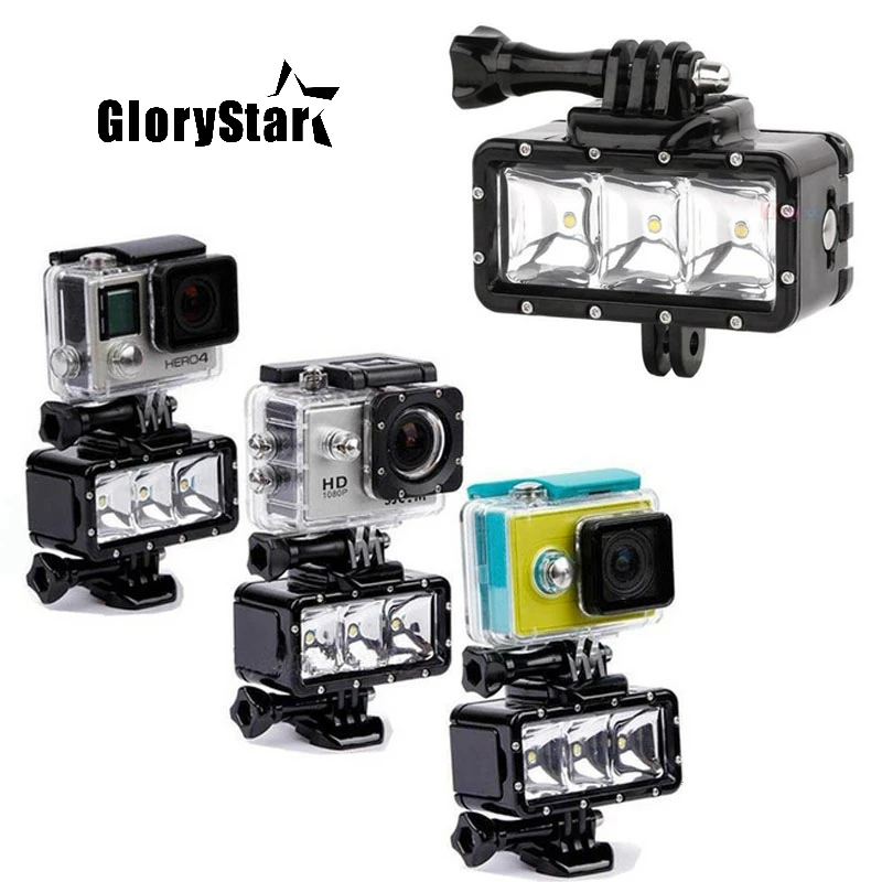 GloryStar latarka lampa podwodna nurkowanie wodoodporna lampa błyskowa LED do montażu wideo dla GoPro SJCAM SJ4000 H9 H9R xiaomi yi OSMO