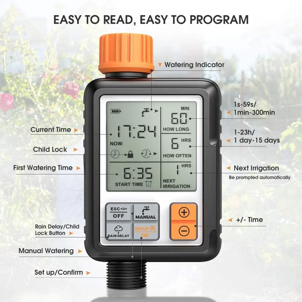 Electronic Automatic Water Timer, Sprinkler Controller, Outdoor Garden Timer, Watering Device, Irrigation Tools, LCD Screen