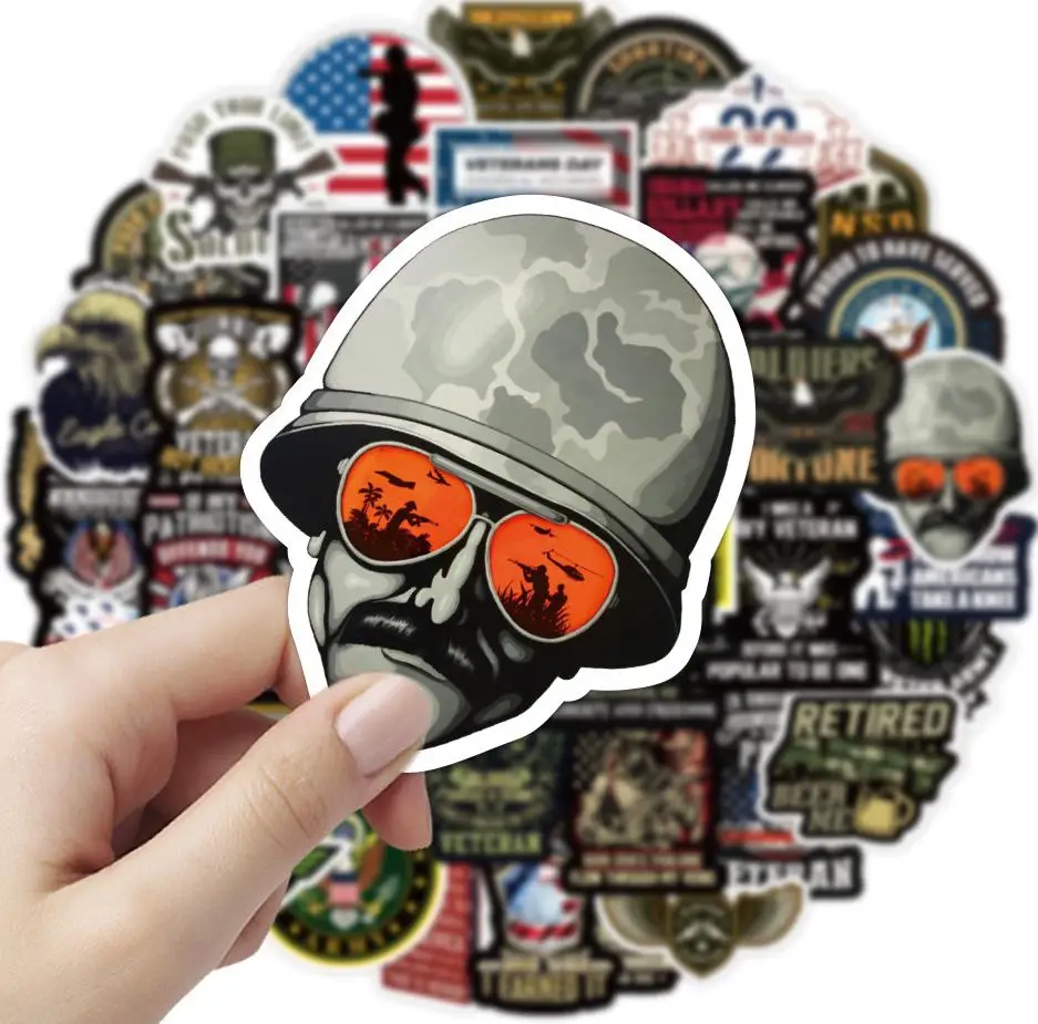 10/30/50pcs Cartoon Commemorative Veterans Graffiti Military Equipment War Stickers Bear Unicorn School Student Diary Trunk