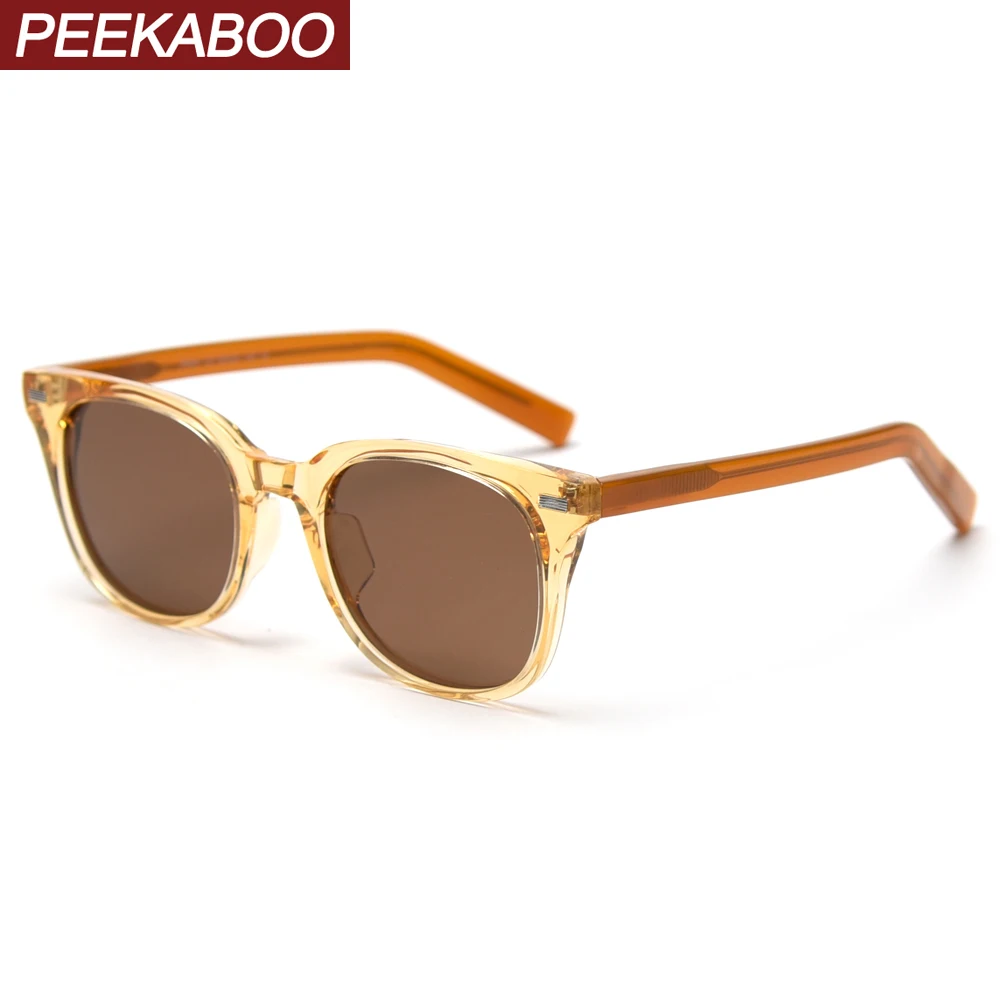 

Peekaboo uv400 polarized sunglasses for men korean style tr90 frame square glasses for women acetate transparent yellow brown