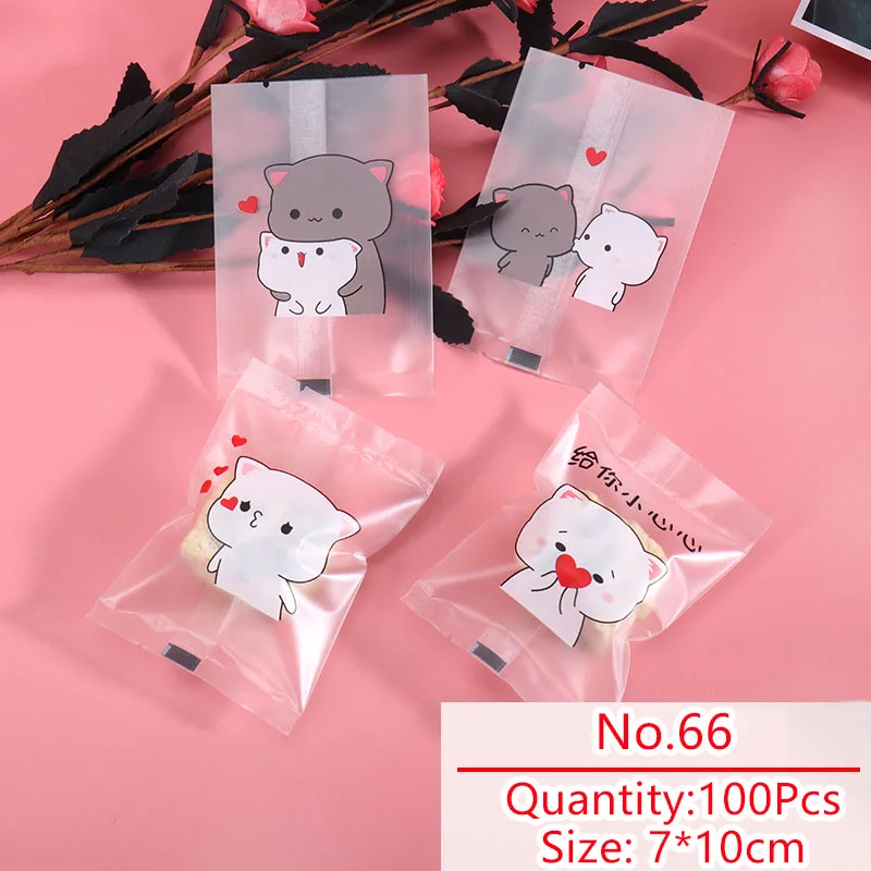 

100pcs/lot Candy Bag Homemade Cookies Wrap Cute Cartoon Pictures Sack Nougat Party Four in one Snack Food Plastic Packing Bag