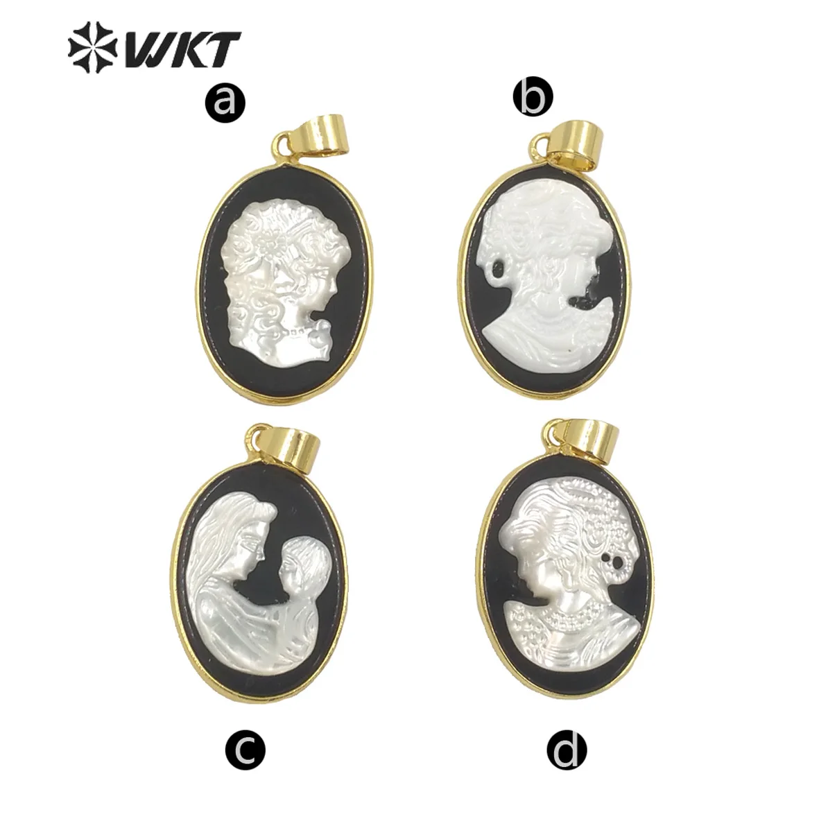 WT-JP270 New The Beauty Series hand carved Gorgeous pendant with Black Aate back ground white Beauty pendant for necklace