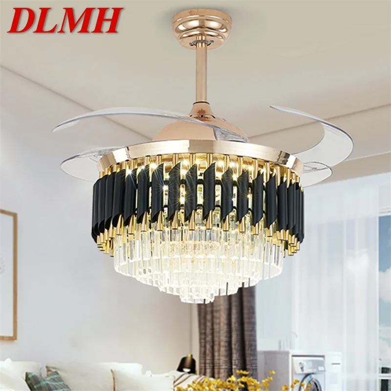 

DLMH New Ceiling Fan Light Invisible Luxury Crystal LED Lamp With Remote Control Modern For Home