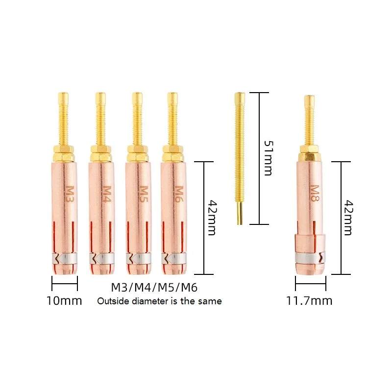 E-cu Stud Chuck M3 M4 M5 M6 M8 M10 Welding Machine Torch Welder Gun Consumables Stud Collect 10PCS