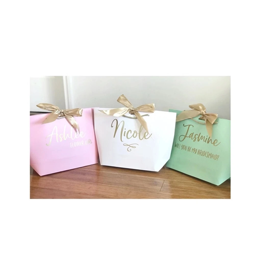 Personalised Paper Gift Bag Bridal shower gift Bags Birthday party Gift Bags Ribbon Gift Bags Custom with Name and Titles