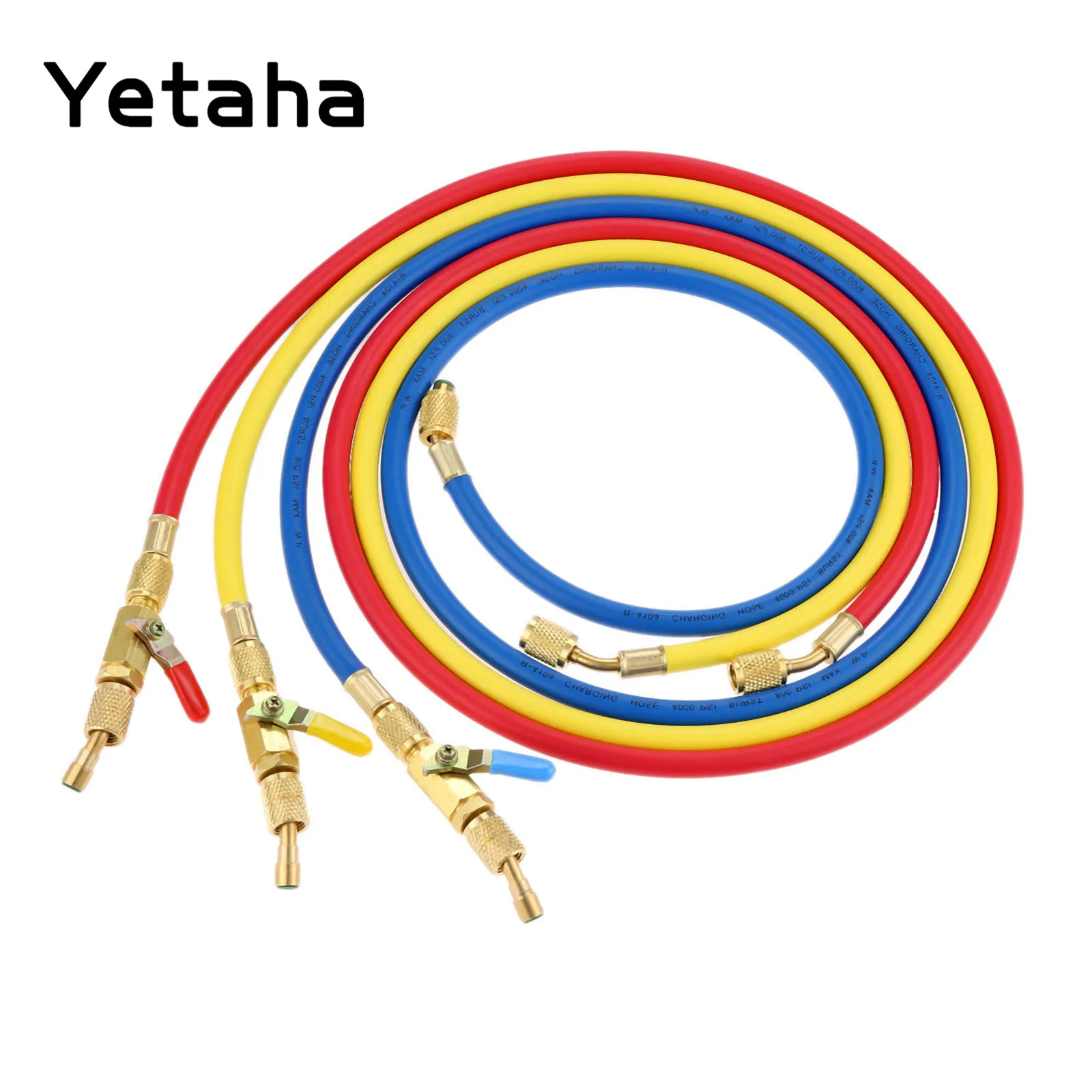 

Yetaha 3Pcs 1.5m 60" AC Charging Hoses 800PSI 1/4" SAE R410A R134A Shut Valve Air Conditioning Refrigerant Tools