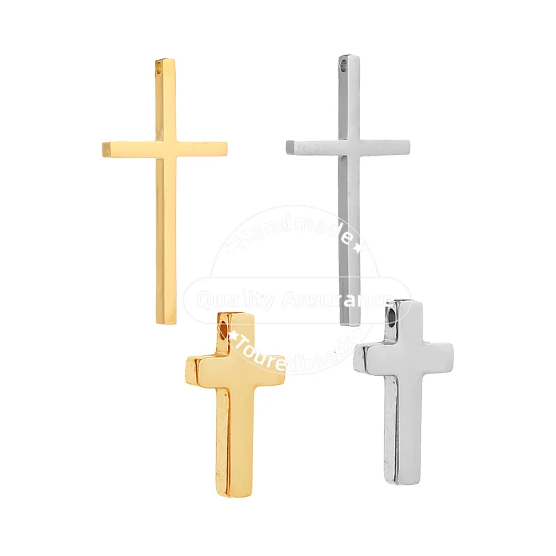 5pcs Stainless Steel Gold Cross Charm Pendants for Women Men Religious Necklace Making Crucifix Pendant Findings 2mm Hole