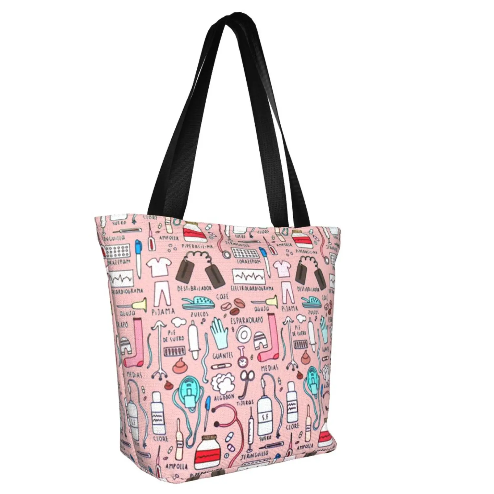 Cute Cartoon Nurse Pattern Woman Large Shopper Tote Bags Foldable Eco Female Travel Handbags High Quality Shopping Shoulder Bags