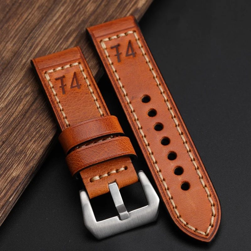 Handmade Leather Watchband F4 Retro Strap 20 22 24 26MM For PAM111 441 Thickened Bracelet Male