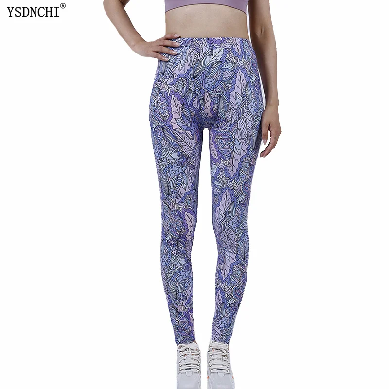 YSDNCHI-mallas Push Up de cintura alta para Mujer, pantalones largos para correr, con estampado de hojas Yuga, de licra, para entrenamiento