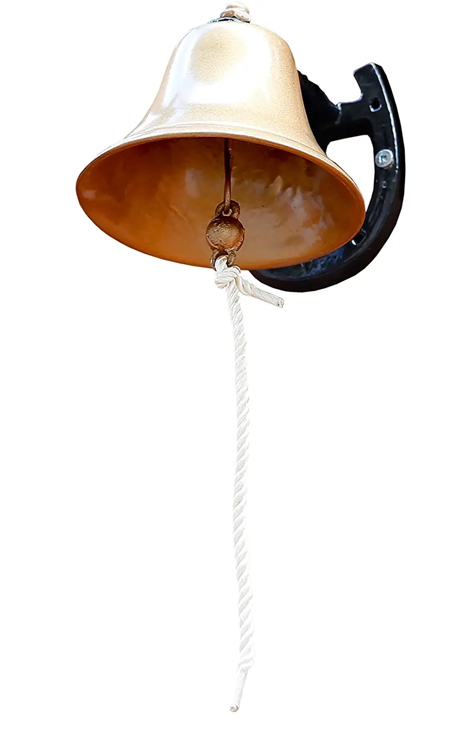 Outdoor Dinner Bells Made of Gold Cast Iron | Bracket Mounts Bell to Both Indoor Wall Surfaces