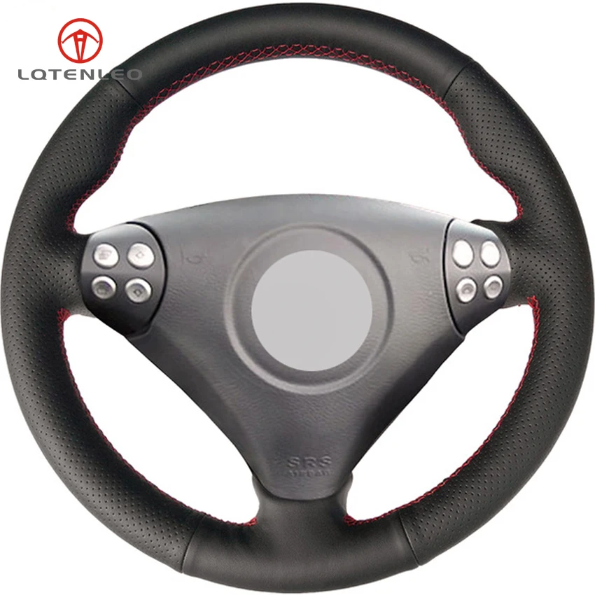 LQTENLEO Black Genuine Leather DIY Car Steering Wheel Cover for Mercedes Benz SLK-Class W170 W171 SLK 200 280 350 2004-2008 C230