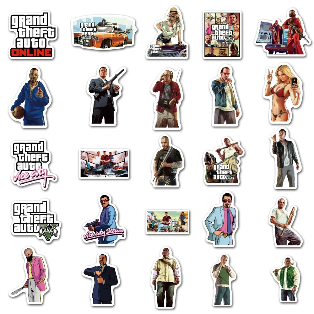 10/30/50PCS Game GTA Anime Stickers Kids Toy Decals DIY Skateboard Laptop Guitar Phone Luggage Bike Car Cool Waterproof Sticker