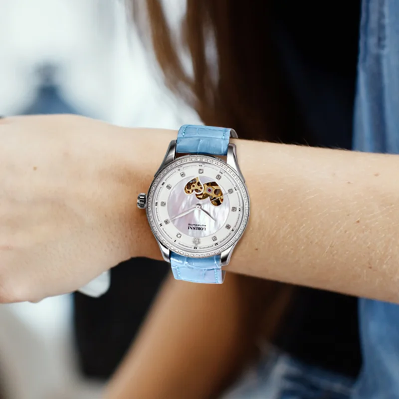 LOBINNI Fashion diamond Design Lady Clock Elegant Women Waterproof Watches Leather Strap Automatic Mechanical Watch