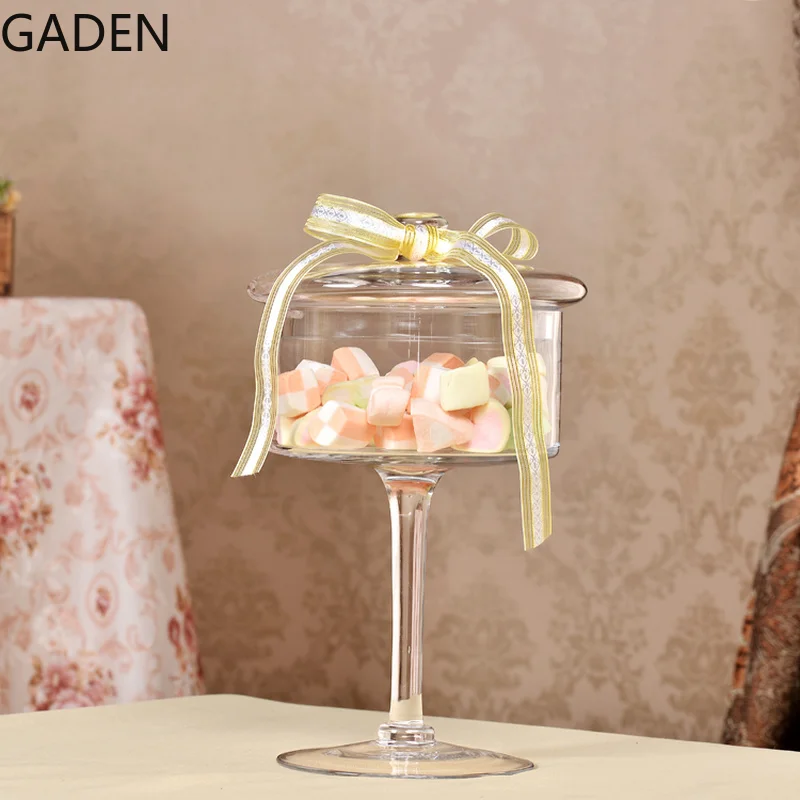 European-style Transparent Glass Cake Tray Fruit Tray High-foot Tray Dust Cover Wedding Creative Home Dessert Table Decoration