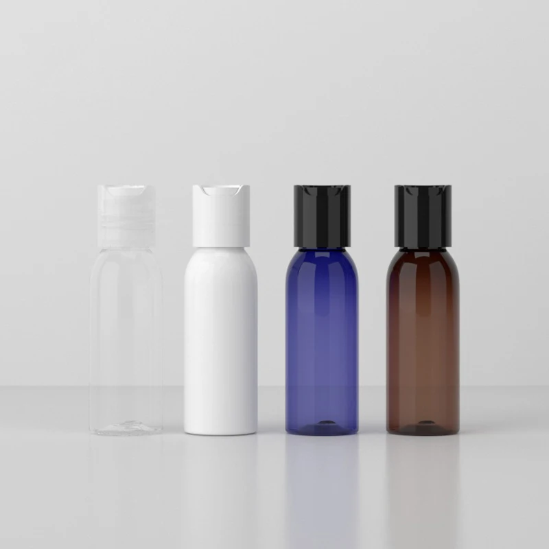 30ML 100pcs/lot Disc Top Cap Cosmetics Bottle,Empty Liquid Soap Shampoo Bottle 30CC Brown White Clear Blue Plastic Container