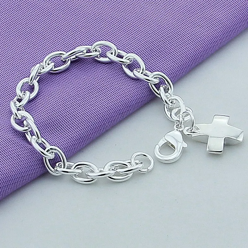 New 925 Sterling Silver Bracelet Cross Pendant Bracelet For Women & Men Charm Jewelry Gifts image 2