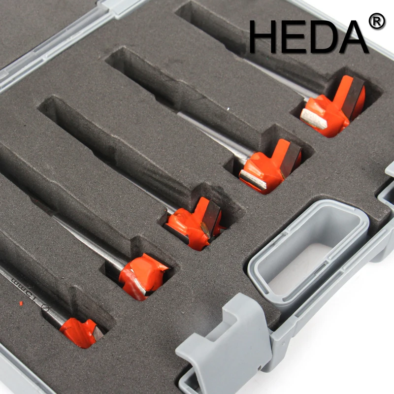 15/20/25/30/35mm 5Pcs Hex Shank Tungsten Carbide Cutter Forstner Woodworking Tools Hole Saw Cutter Hinge Boring Drill Bits Set