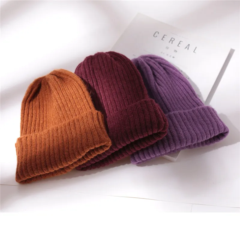 USPOP 2022 New Winter Women\'s Hat Kintted Skulles Cap Thick Warm Velvet Lining Hat for Couple