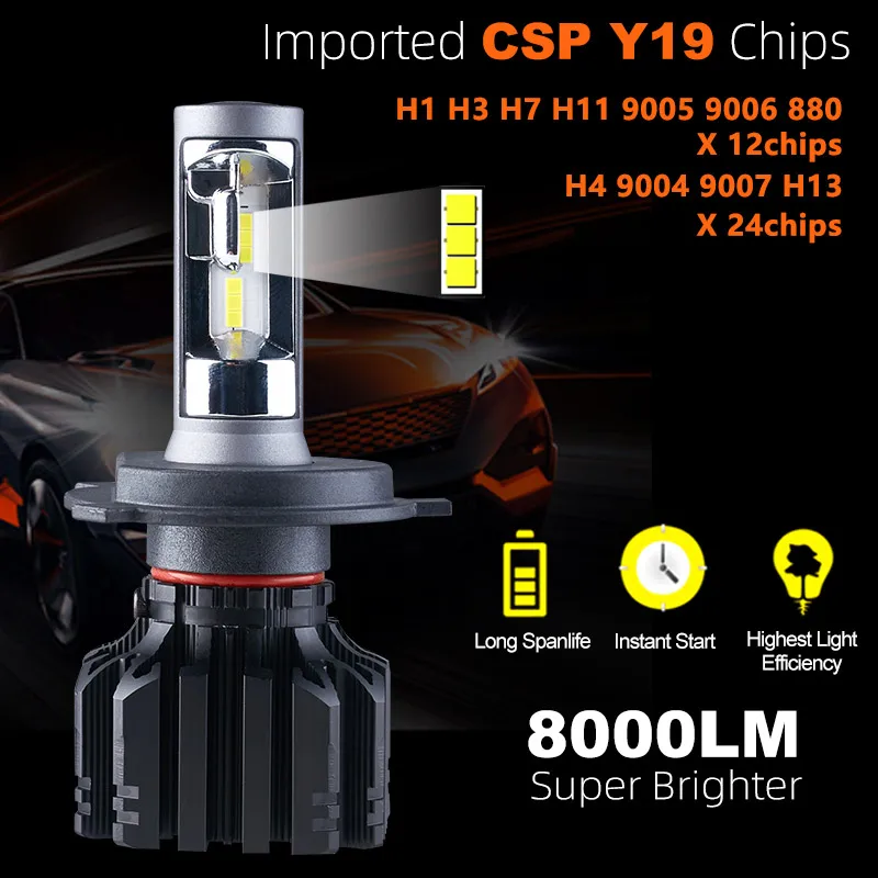 BAGELED CSP Car Headlight H4 H7 LED 3000K 6500K H1 H3 H8 H9 H11 Fanless No Fan 9005 9006 HB3 HB4 880 881 LED Bulb Auto Fog Light