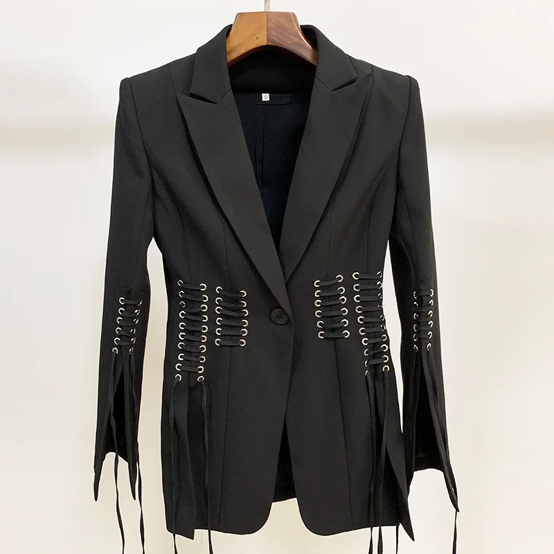 HIGH QUALITY Newest 2024 Baroque Designer Blazer Women\'s Long Sleeve Stylish Rope Lacing Up Blazer Jacket