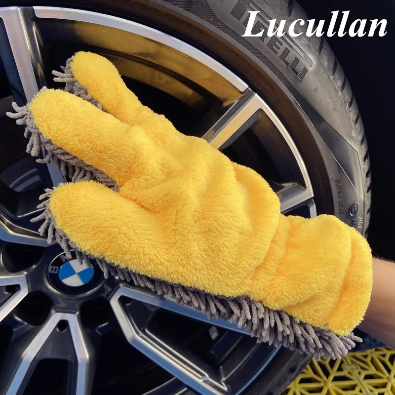 Lucullan Detailer\'s Preference Chenille Paws Mitt Double Sided Microfiber Interior & Exterior Auto Detailing Cleaning Glove