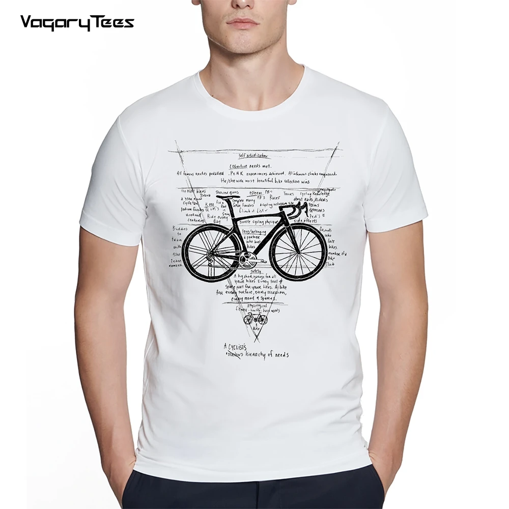 New Summer Men Short Sleeve Hierarchy of needs print Hip Hop Boy Casual Tops Funny Bicycle Deconstructed unisex streetwear tee