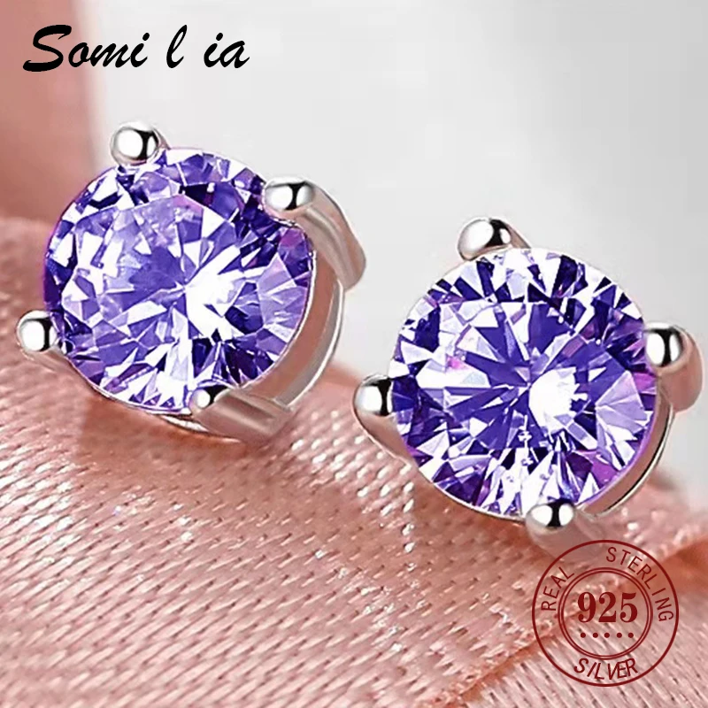 

SOMILIA S925 Sterling Silver Color Simple Round Bling CZ Zircon Stone Stud Earrings Fashion Jewelry for Women Girl