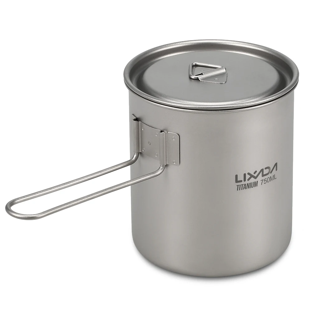 Lixada 550ml / 750ml Titanium Water Mug Camping Tableware Pot Water Cup with Detachable Handle Outdoor Tableware Picnic Cookware