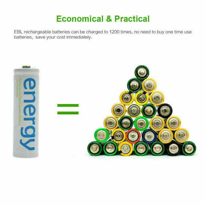 Pilha branca recarregável da bateria da energia de 8 pces aaa 3a 2000mah 1.2v ni-mh para rc mp3