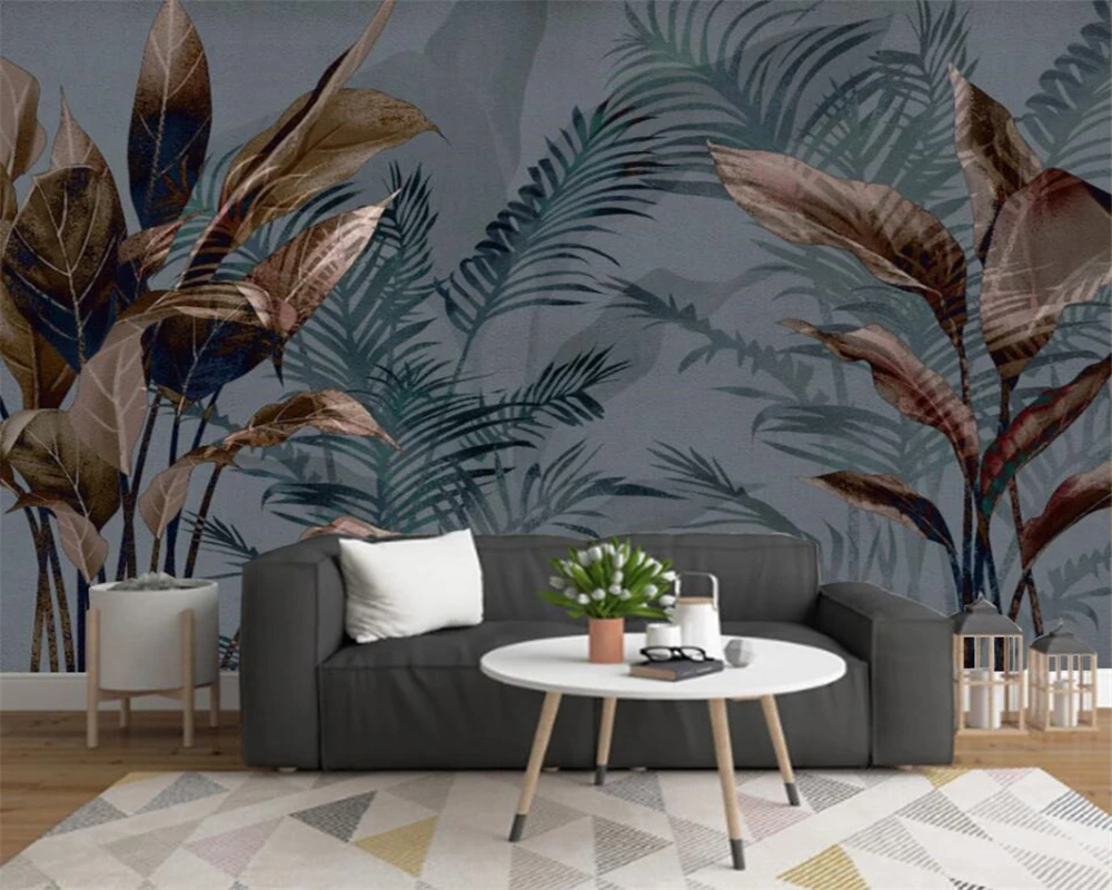 

Custom modern 3d wallpaper abstract retro hand-painted tropical rainforest plant TV sofa background wall mural 3d wallpaper