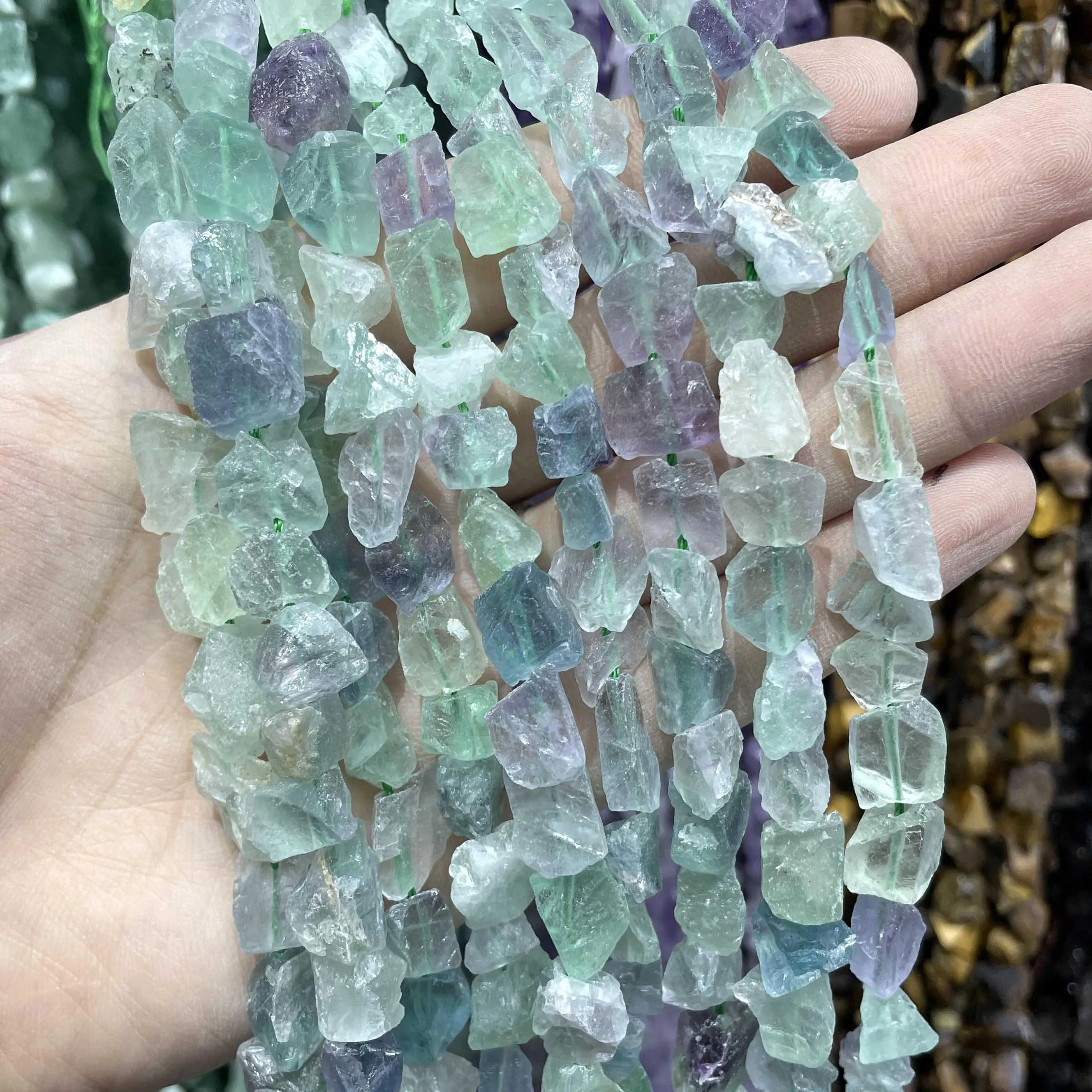 Natural Freeform Raw Stone Rough Fluorit Amethysts Amazonite Lapis Lazuli Smoky Crystal Nugget Mineral Beads DIY Bracelet