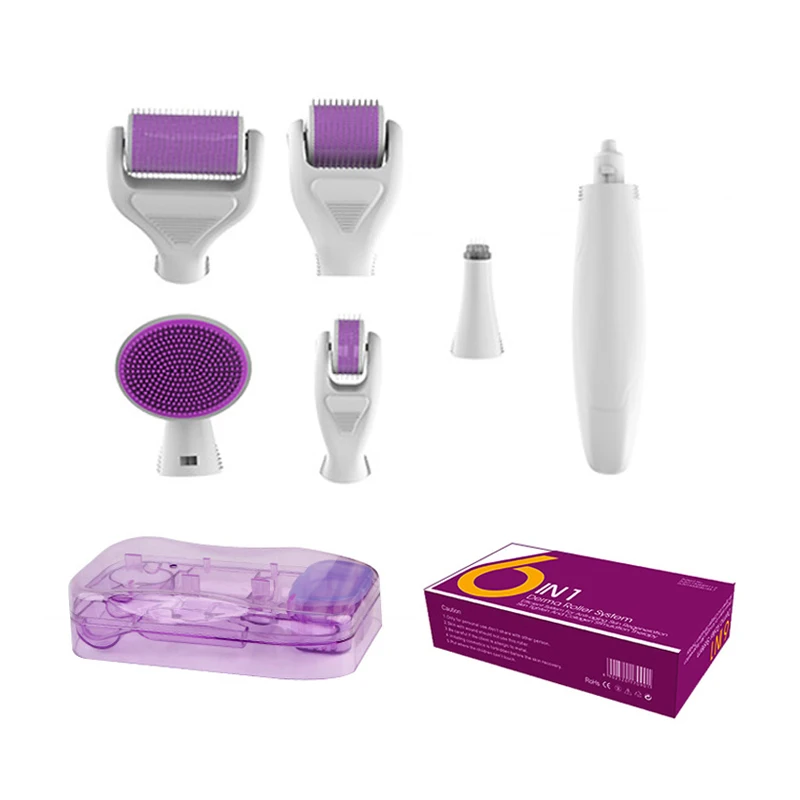 Novo 6 em 1 derma rolo micro agulha kit hidra microneedling rolo para o olho rosto corpo pele beleza dermaroller rejuvenescimento