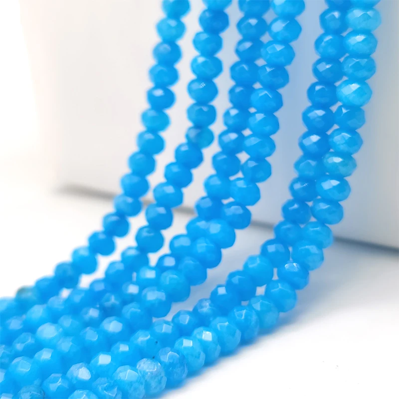 2-4mm Blue Jades Natural Stone Faceted Flat Spacer Beads for Jewelry Making Accessories Necklace Bracelet DIY