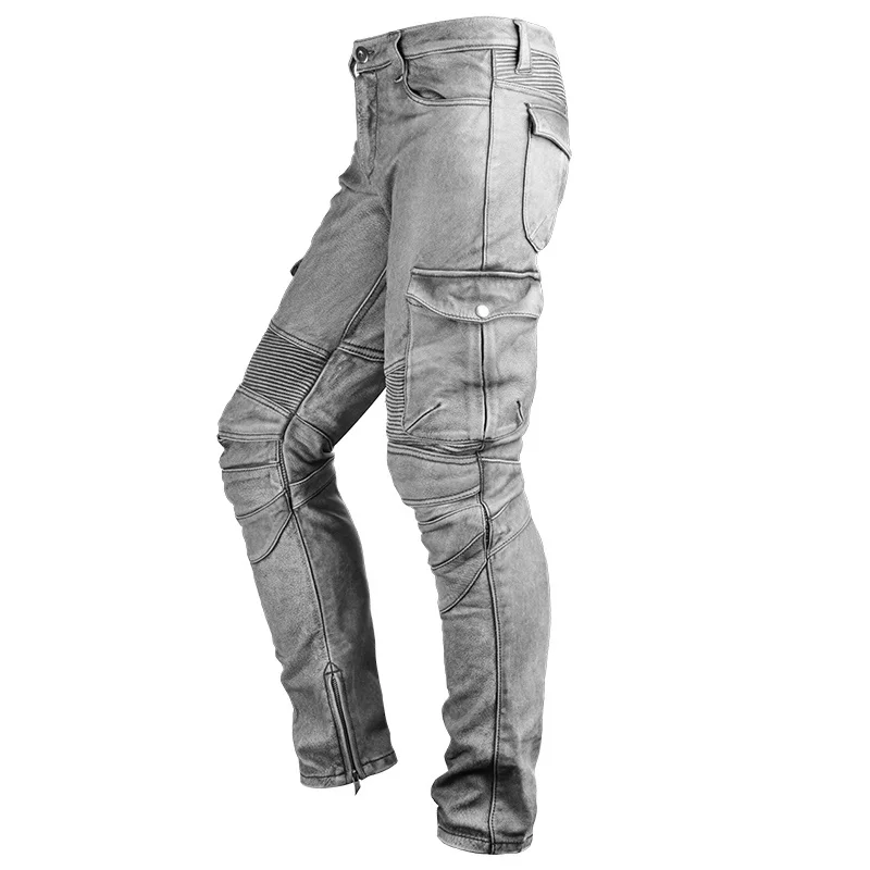 Men Genuine Leather Pants Real Natural Cowhide Cow Skin Harem Trousers Motorcycle Biker Waterproof Windproof Male Brand Pants